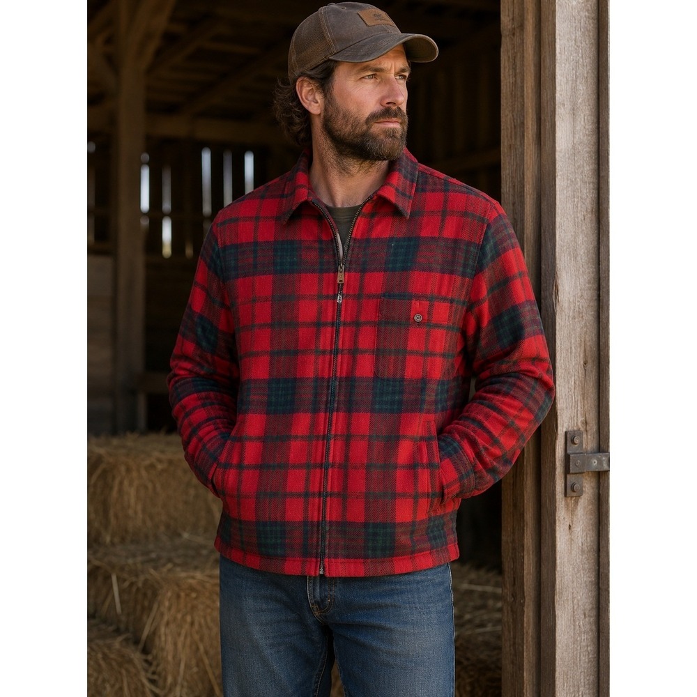 Lauren Ralph Lauren Men's Red Plaid 100% Lambswool Zip Shirt Jacket 2X Chore